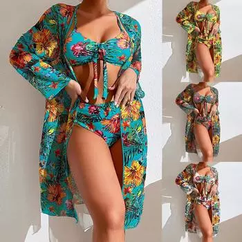 Женственные бикини, комплект из 3 частей, женский купальник с эффектом пуш-ап, новинка 2023 года, купальник, женский раздельный купальник с высокой талией, сексуальные женские купальные костюмы S белый