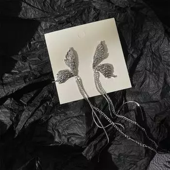 Женственные длинные серьги «Эльф» с зажимами-бабочками и кисточками для уникального и шикарного стиля серебряный