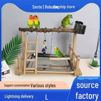 Жердочка для попугая из цельного дерева и подставка для развлечений Stand