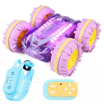 Жест RC автомобиль водонепроницаемый RC трюковой автомобиль со светодиодными огнями 2.4GHz для детей 8-12 лет Dual control transparent green