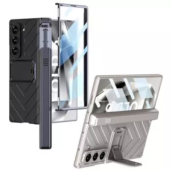Жесткая броня, магнитная защита шарниров, жесткий чехол для телефона из ПК для Samsung Galaxy Z Fold 6, чехол с кронштейном для ручки, защитная пленка для экрана For Galaxy Z Fold 6&Case with Pen чёрный
