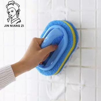 Жесткая губка с ручкой для чистки кафеля и керамических плит 14*8.5*8CM синий