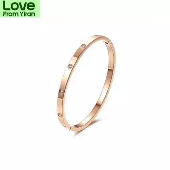 Жесткий браслет для женщин и девочек, роскошные аксессуары из нержавеющей стали AAA Zircon, браслеты цвета розового золота, известные ювелирные изделия бренда (ГБ441 ) 58mm