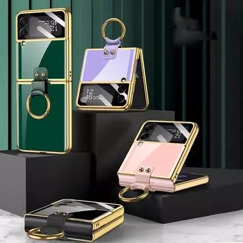 Жесткий чехол-держатель с рисунком для Samsung Galaxy Z Flip 4 5g, чехол с гальванической оправой для линз, стеклянные чехлы Case Only фиолетовый