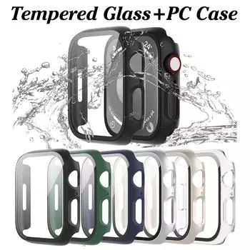 Жесткий чехол для ПК Apple Watch 40 мм 44 мм 45 мм 41 мм 42 мм 38 мм, защитное стекло для экрана, лицевая крышка, бампер для iwatch Series 9 8 7 6 SE 5 4 3 2 1 40mm series 6 5 4 SE SE2 оливковый