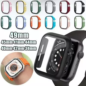 Жесткий чехол для ПК Apple Watch 40 мм 44 мм 45 мм 41 мм 42 мм 38 мм, защитное стекло для экрана, лицевая крышка, бампер для iwatch Series 9 8 7 6 SE 5 4 3 2 1 40mm series 6 5 4 SE SE2 лиловый