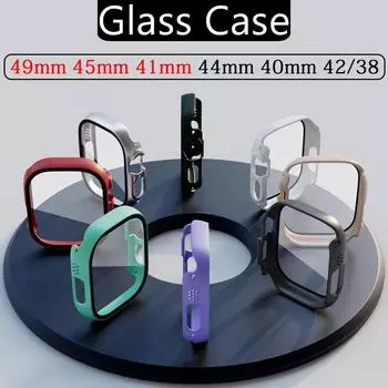 Жесткий чехол для ПК Apple Watch 40 мм 44 мм 45 мм 41 мм 42 мм 38 мм закаленное стекло защитное покрытие экрана лицевая крышка бампер для iwatch Series 9 8 7 6 SE 5 4 3 2 1 40mm series 6 5 4 SE SE2 лиловый