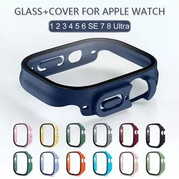 Жесткий чехол для ПК Apple Watch 45 мм 41 мм 40 мм 44 мм 38 мм 42 мм, защитное стекло для экрана, лицевая крышка, бампер для iwatch Series 8 9 7 SE 6 5 4 3 2 40mm series 6 5 4 SE SE2 лиловый