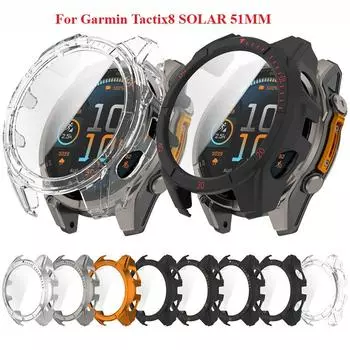 Жесткий чехол для ПК Garmin Tactix8 SOLAR 51 мм, защитное стекло для экрана, всестороннее покрытие, защитные бамперы 51mm чёрный/серебряный