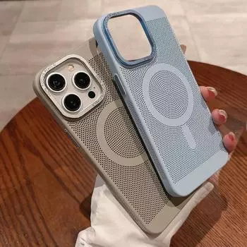 Жесткий чехол для ПК Magsafe с беспроводной зарядкой для Iphone 15 14 13 Pro Max 12 11, противоударный многоцветный сетчатый чехол для рассеивания тепла iPhone 15 чёрный