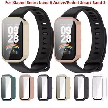 Жесткий чехол для ПК, стекло для Xiaomi Band 9, активное закаленное стекло, защитная пленка для экрана, аксессуары для Redmi Band 3, полное покрытие, бампер For Xiaomi band 9 active зелёный
