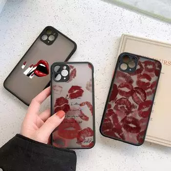 Жесткий матовый чехол «Сексуальная девушка с красными губами» для iPhone 14 15 Pro Max, чехлы для iPhone 13 11 12 Pro XR X XS Max 7 8 Plus SE2, мягкий бампер For iPhone 15