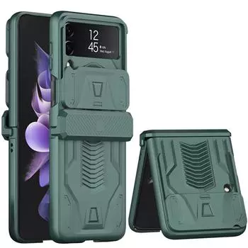 Жесткий противоударный чехол для Samsung Galaxy Z Flip 4 5g, чехол с магнитной петлей, выдвижная крышка объектива для Samsung Z Flip4, прочный чехол case only зелёный