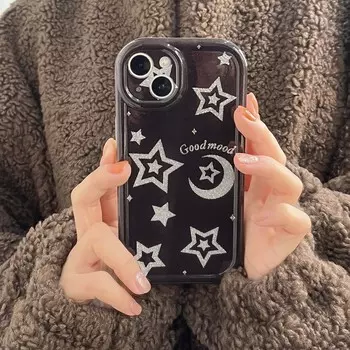 Жесткий противоударный чехол для телефона с изображением черного неба и милыми звездами, блестящий ПК для Iphone 13 12 Promax 14 Pro Max 11, задняя крышка с мультяшным рисунком, Fundas for iphone 11