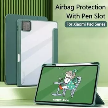 Жесткий прозрачный чехол для Xiaomi Pad 6 Max 14 2023 MiPad 6, чехол с тройной подставкой и крышкой с гнездом для ручки для Pad 5Pro 11 для Redmi Pad 10,61, защитный чехол Xiaomi Pad 6 11 inch темно-зеленого