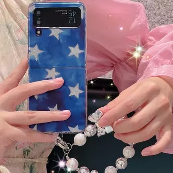 Жесткий защитный чехол для ПК 3 в 1 с блестящими звездами синего и розового цвета с рисунком для Samsung Galaxy Z Flip 4 3 5g, милый чехол для телефона, капа For Samsung Z Flip 3