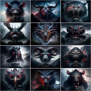 Жестокая темная китайская личность зодиака DIY полная дрель алмазная декоративная картина Full Round 20x30CM