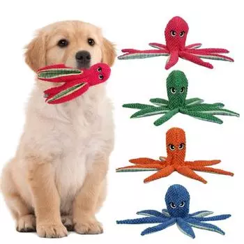 Жевательная игрушка для домашних животных, милая плюшевая игрушка в форме осьминога для собак, прочная забавная устойчивая к укусам пищащая игрушка для щенков, товары для домашних животных оранжевый