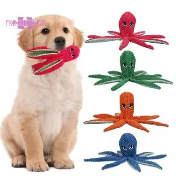 Жевательная игрушка для домашних животных, милая форма осьминога, плюшевая игрушка для собак, прочная, устойчивая к укусам, скрипучая - Товары для домашних животных оранжевый