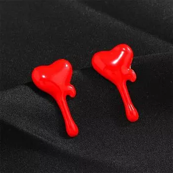 Жидкая плавящаяся эмаль красного цвета серьги-гвоздики для женщин корейская индивидуальность геометрические украшения