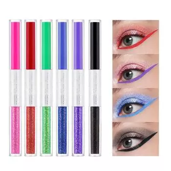 Жидкая подводка для глаз Быстросохнущая 6 шт./компл. Водостойкая долговечная красочная подводка для глаз с двойной головкой #1
