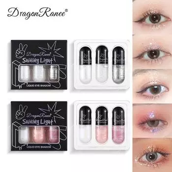 Жидкие тени для век Dragon Ranee с жемчужным блеском, блестящие блестящие кристаллы, глянцевые блестящие жидкие тени для век «Лежащий шелкопряд», три набора A