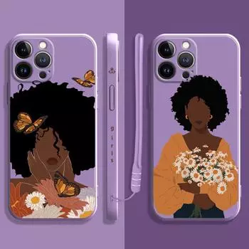 Жидкий чехол для Apple Iphone 14 13 12 11 Pro Max 13 12 Mini Xs Xr X 7 8 6 6s Plus, красивая африканская девушка, цветок ромашки, бабочка iPhone 13 Pro Max