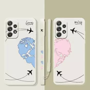 Жидкий чехол для Samsung Galaxy A73 A71 A72 A12 A21s A22 A23 A31 A32 A51 A52 A52s A53 A02s Синий Розовый Самолеты Любви Карта Мира Путешествия Samsung A50(A50s)