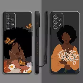 Жидкий чехол для Samsung Galaxy A73 A71 A72 A12 A21s A23 A31 A32 A51 A52 A52s A53 A02s, красивая африканская девушка, цветок ромашки, бабочка Samsung A23 4G(5G)