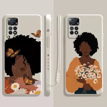 Жидкий чехол с изображением красивой африканской девушки, цветка ромашки и бабочки для Xiaomi Redmi Note 11 11t 9 9s 8 10 Pro для Redmi 8 9t 9a 9c 10c Redmi 10C