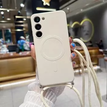 Жидкий магнитный чехол с ремешком через плечо для Samsung S24 Ultra S23 FE S22 Plus/iphone 15 14 13 12 11 Pro Max/Xiaomi 14 13 Magsafe, силиконовый мягкий чехол iphone 7 8 розовый