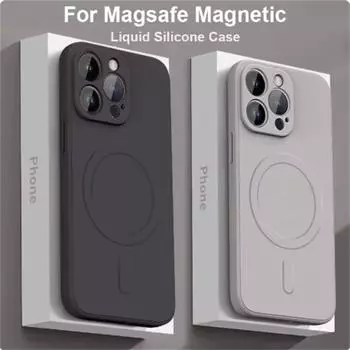 Жидкий силикон для беспроводной зарядки Magsafe Магнитный чехол для iPhone 16 15 14 13 12 11Pro Max Plus XR XS Противоударный мягкий чехол iPhone 16 Pro Max белый