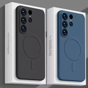 Жидкий силикон для магнитного чехла Magsafe для Samsung Galaxy S24 S25 Ultra S23 Plus S22 S21FE Funda Wireless Charge Soft Cover Samsung S21 FE белый