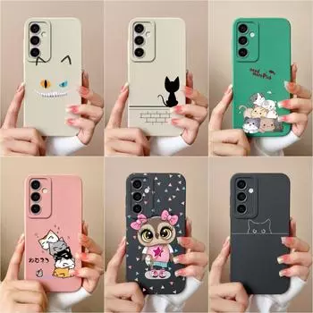 Жидкий силикон для Samsung Galaxy F15 A55 S24 Ultra A15 S24 + M15 чехлы для телефонов «Милый кот» Высококачественная защита камеры Роскошные задние чехлы для Galaxy Samsung A15