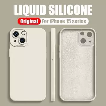 Жидкий силиконовый чехол для iPhone 16 Pro Max 15 14 11 Pro 13 12 Mini Мягкий чехол для iPhone X XR XS Max 7 8 Plus SE 2020 iPhone 13 Mini чёрный