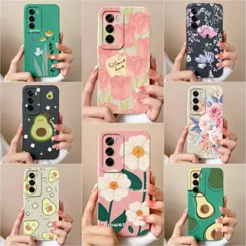 Жидкий силиконовый чехол для Oppo Reno12 F Pro 12F 5G Realme C61 C63 Narzo N63, чехол-оболочка, роскошные бамперы с цветком авокадо, высококачественные чехлы для телефонов с защитой от падения Oppo Reno12 5G