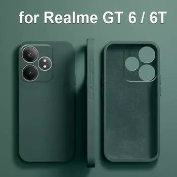 Жидкий силиконовый чехол для Realme GT NEO 6 NEO6 SE GT6 GT6T 6T Жидкий силиконовый чехол Глобальная версия Полный корпус камеры Защитный чехол Силиконовый чехол Realme GT 6 зелёный