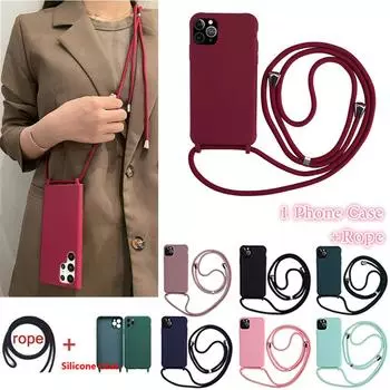 Силиконовый чехол-ремешок через плечо для iPhone 16 15 14 13 12 11 Pro Max XSMAX XR 8 7 Samsung S25 S24 S23 S22 S21 Ultra Plus S21FE A15 A55 A16 A53 A14 A54 iPhone 6/6S розовый