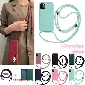 Жидкий силиконовый чехол для телефона с ремешком через плечо для iPhone 15 14 13 12 11 Pro Max XSMAX XR 8 7+/Samsung S23 S22 S21 Ultra Plus S21FE A13 A53 A52 A14 A54 iPhone 6/6S розовый