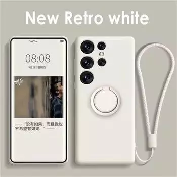 Жидкий силиконовый чехол для телефона Samsung Galaxy S21 S20 FE S24 S23 S22 Plus Note 20 Ultra с магнитным кольцом-держателем и ремешком Samsung Note 20 Ultra белый