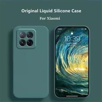 Жидкий силиконовый чехол для Xiaomi 14 Pro Чехол Xiaomi 14 Pro Чехол Funda Coque Мягкий противоударный чехол для телефона Xiaomi 14 13 Pro 13 Lite For Xiaomi 14 Pro чёрный