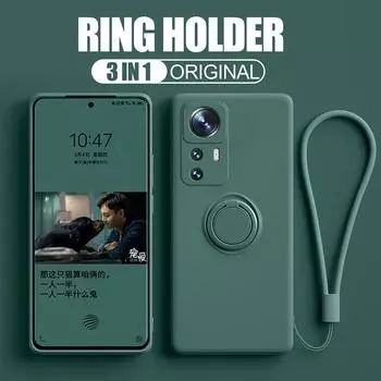 Жидкий силиконовый чехол для Xiaomi Mi 11T 10T 11 Lite Ultra Redmi Note 12 9 9S A1 10C 10 Poco M3 X3 Pro 5G Магнитный держатель кольца For Mi 11T (Pro) чёрный