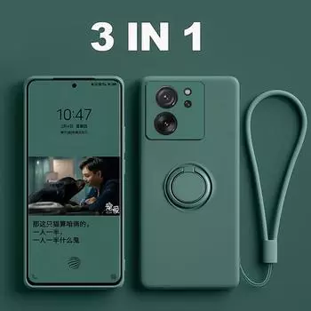 Жидкий силиконовый чехол для Xiaomi Mi 13T 12T 11T 10T Pro 12 11 Lite 5G NE Capa для Mi 14 13 10 12 Pro Чехол-держатель с ремешком 12 Pro-12S Pro чёрный