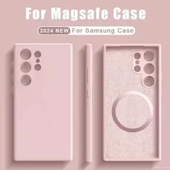 Жидкий силиконовый чехол Magsafe для Samsung Galaxy S24 S23 S22 S21 Ultra Fe, магнитная мягкая задняя крышка с беспроводной зарядкой, защитная крышка For Samsung S21 Fe циан