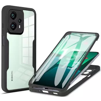 Жидкий силиконовый чехол на 360 градусов для Poco F5 X5 Pro X4 Pro 5G X3 NFC C3 F5 Pro Защитный противоударный чехол с полной защитой Poco F5 чёрный
