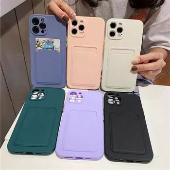 Жидкий силиконовый чехол с гнездом для карты Чехлы-сумки для телефонов iPhone/Samsung/Xiaomi Цветные кнопки Защита камеры Мягкая задняя крышка из ТПУ Xiaomi Poco M3 чёрный