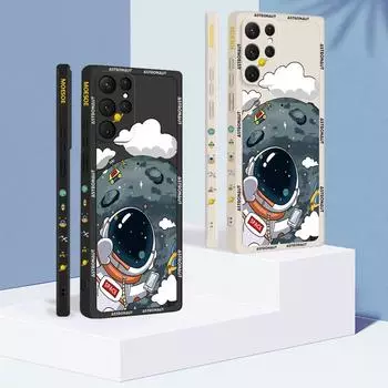 Чехол из жидкого силикона серии Astronaut для Samsung S25 S24 FE S23 Ultra S22 S21 Plus A56 A36 A16 A55 A15 A35 A54 A14 A32 5G с защитой от падения с высоты Samsung S22 Ultra чёрный