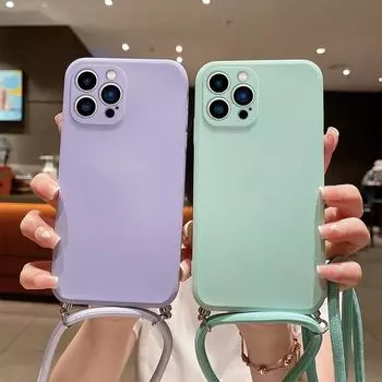 Жидкий силиконовый чехол со шнурком для iPhone 16 Pro 15 Pro Max 14 13 12 11 Pro Max XR XS 8 7 защитная задняя крышка для камеры iPhone 13 чёрный