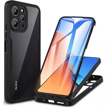 Жидкий силиконовый гибридный чехол на 360 градусов для Xiaomi Redmi 13 12 4G 13C 5G 12C 10 Prime Note Pro 5G 12S 4G защитный противоударный чехол с полной защитой Redmi 12 4G чёрный
