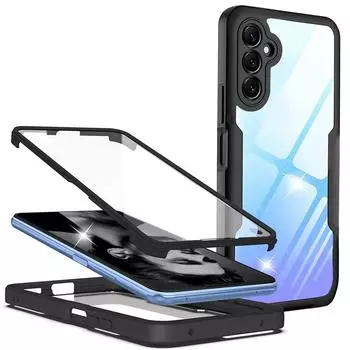 Жидкий силиконовый гибридный чехол на 360 градусов для Samsung Galaxy A15 A05S A04e A14 A24 A34 A54 5G защитный противоударный чехол с полной защитой Samsung A15 5G чёрный